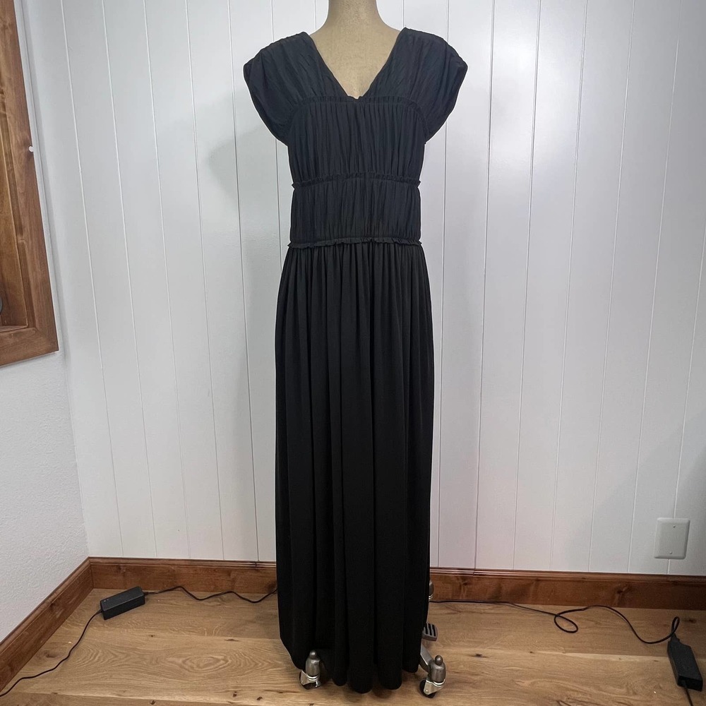 Peruvian Connection Black Maxi Dress with Cap Sleeves